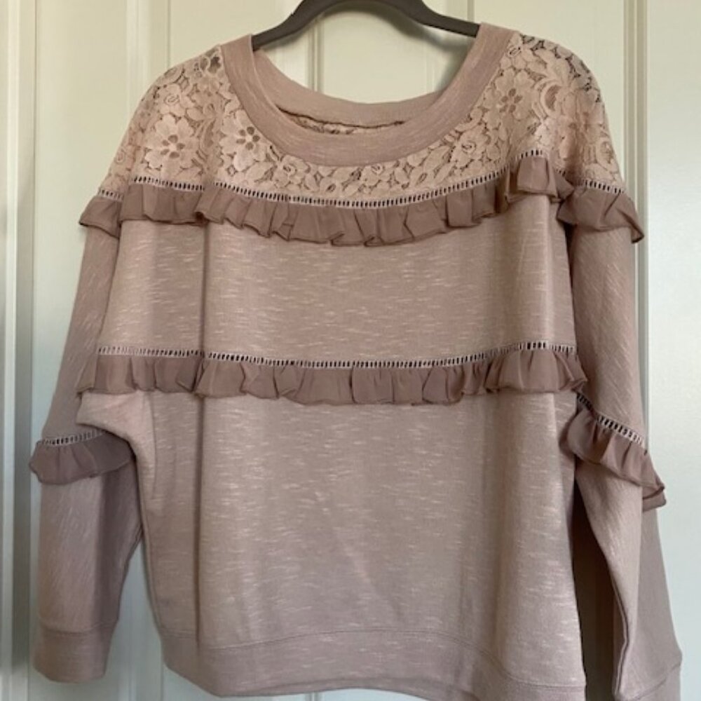 Love Sam Lace Ruffled Dolman Sleeve Top Mauve Size S